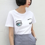 白色短袖t恤女夏季2016韩国学生修身显瘦百搭潮睫毛刺绣休闲上衣