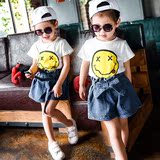 女童2016夏装新款韩版儿童宝宝童装圆领短袖棉质笑脸卡通t恤上衣