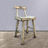 百林檀 新古典餐椅仿古做旧凹面靠背吧椅实木 老榆木时代家具特价