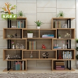 宜家创意钢木书架置物架 现代简约客厅隔断陈列架落地简易储物架