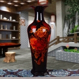 景德镇陶瓷器 高档乌金釉牡丹落地1米客厅大花瓶现代家居大号摆件