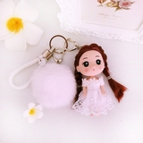 兔毛球钥匙扣芭比娃娃挂件女士包配饰韩国创意礼品汽车钥匙扣挂饰