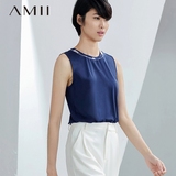 Amii极简女装 个性不规则烫银圆领纯棉砍袖背心女夏外穿 通勤百搭