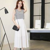 2016夏季新款韩版女装 时尚假两件条纹半身长裙中长款 连衣裙