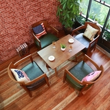 复古实木沙发椅 休闲咖啡椅实木围椅 西餐厅餐桌椅组合 会所桌椅