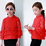 韩国儿童秋装女童蕾丝衫秋季娃娃衫长袖喇叭袖上衣T恤女神范衬衫