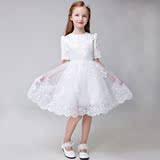 儿童礼服女童蓬蓬裙白色短袖宝宝生日公主裙婚纱礼服演出裙钢琴裙