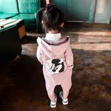 女童2016春装新款韩版儿童宝宝春秋棉质休闲长款连帽风衣外套上衣