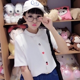 衬衫女夏韩国ulzzang学院风软妹少女卡通刺绣娃娃领短袖衬衣上衣