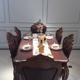 欧式餐桌椅组合 实木6人长方形饭桌 西餐桌 简约现代餐台真皮椅子