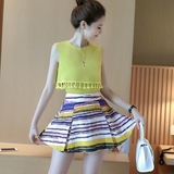 2016夏季韩版套装裙女雪纺无袖性感a字半身裙短裙高腰显瘦两件套