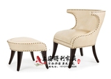 美式实木餐椅皮艺软包休闲椅书椅新古典酒店咖啡厅会议专用真皮椅