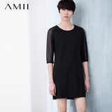 Amii2016春装新款 艾米女装旗舰店直筒圆领针织短袖女士连衣裙夏