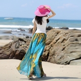 超长半裙波西米亚海滩沙滩裙复古孔雀雪纺民族风半身长裙夏季纱裙