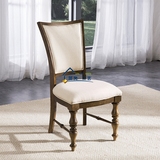 简梵工艺 美式实木布艺书椅 法式复古做旧棉麻高背椅餐椅咖啡椅