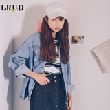 LRUD2016秋季新款韩版做旧破洞牛仔外套女宽松百搭长袖牛仔上衣