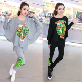 2016春季韩版大童少女卡通印花蝙蝠衫运动服休闲两件套装中学生潮