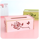 可爱简约玫瑰花纸巾盒创意家用客厅厕所卫生间车用木质桌面抽纸盒