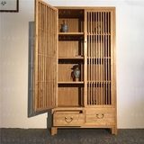实木书柜衣柜展示柜格栅柜储物柜亮格柜茶叶柜禅意新中式老榆木