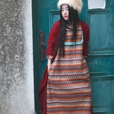 猫迷森林3880原创设计森女加厚秋冬连衣裙波西米亚彩色针织流苏袍