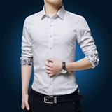 【天天特价】男士衬衫长袖2016新款修身白色衬衣黑色青年修身型