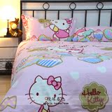 糖果KT猫床上全棉四件套纯棉斜纹床品粉色kitty猫可爱被套床单