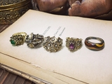 liliavintage意大利60年代老货古董首饰雕花猫眼宝石珍珠戒指G12
