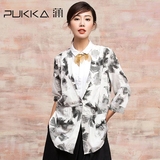 Pukka/蒲牌2016春装新款原创大码棉麻印花西装外套