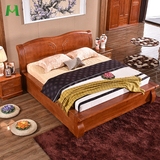 麦涵中式实木床 双人床 全实木橡胶木床 1.8米 低箱床 FH009