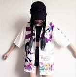 韩版学院风大码女装原宿涂鸦防晒衣宽松bf短款西装领和服外套女潮