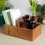 zakka桌面木质化妆品收纳盒带手提创意实木储物盒子复古杂货工具