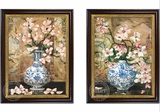 瑞堂 装饰画现代新中式油画手绘客厅油画有框双联画静物花卉13819
