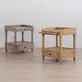 欧美橡木复古床头柜 法式乡村储物架边桌原木双层沙发几做旧家具