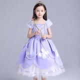 苏菲亚公主裙夏季迪士尼女孩蓬蓬裙可爱紫纯棉内里中大童生日礼服