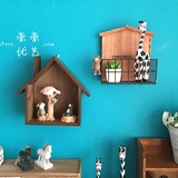 美式乡村壁挂小房子实木墙上咖啡厅餐厅装饰小木屋木质墙上置物架