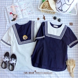 新款可爱衬衫女夏短袖宽松日本萌系童趣学生海军领学院风棉麻上衣