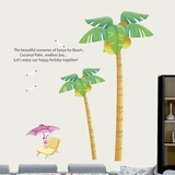 沙滩椰树墙贴墙纸贴画卡通休闲度假海滩风景海鸥英文客厅儿童房