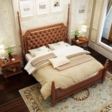 深色美式床全实木床欧式真皮双人床橡胶木1.8米公主婚床复古家具