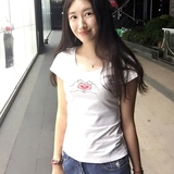 女士百搭短袖t恤女装夏季纯棉修身显瘦印花学生韩版短款体恤上衣