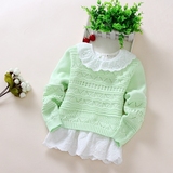 2016韩版女童毛衣针织衫儿童镂空打底套头衫连衣裙式两件套装童装