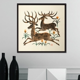 微框油画布现代简约北欧驯鹿装饰画卧室书房餐厅客厅壁画走廊挂画