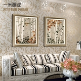 欧式现代沙发背景墙有框装饰画墙画 卧室床头壁画挂画二联 白桦林