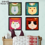 美式田园猫装饰画卡通客厅背景墙画儿童房间壁画卧室动物有框挂画