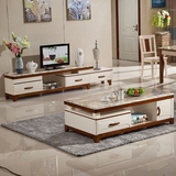 品牌伸缩电视柜和茶几餐桌餐椅2.3米1.4米实木大理石客厅成套组合