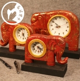 泰式复古大象钟摆件 创意钟表客厅家居饰品摆设 卧室床头柜钟木质