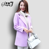 2015年秋冬季新品韩版女中长款毛呢外套西装领大码呢子短风衣包邮