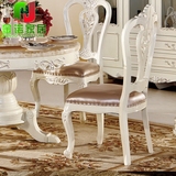 欧式雕花实木餐椅 现代简约白色烤漆橡木椅 法式田园真皮无扶手椅
