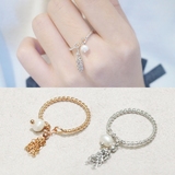 韩国进口东大门代购925纯银戒指女开口流苏珍珠简约时尚食指戒指