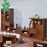 全黑胡桃木厅柜组合纯实木电视柜地柜酒柜视听柜现代中式客厅家具