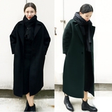 2016冬新款韩版女装毛呢外套中长款大码宽松显瘦纯色羊毛大衣潮